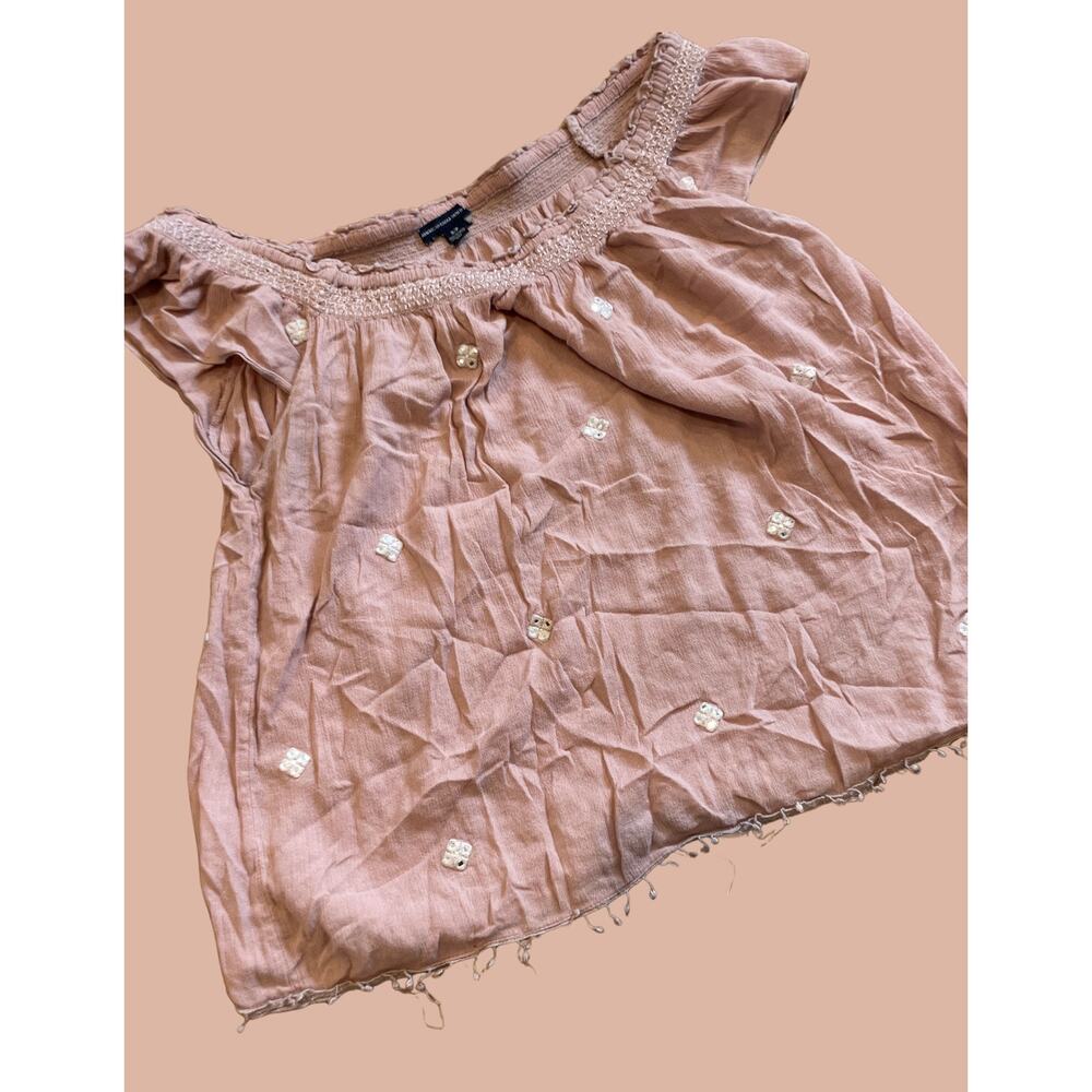 Small American Eagle Outfitters Pink Off-Shoulder Blouse with Embroidered Detail